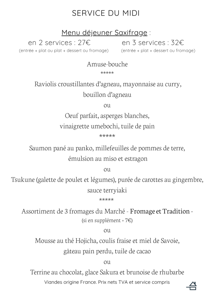 Menu restaurant Saxifrage service du midi