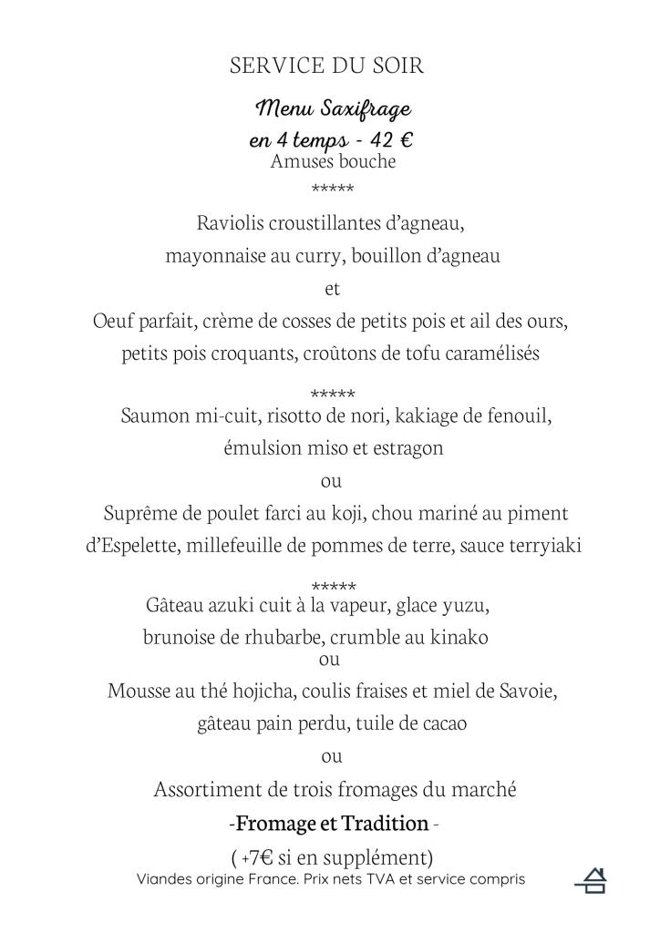 Menu Restaurant Saxifrage